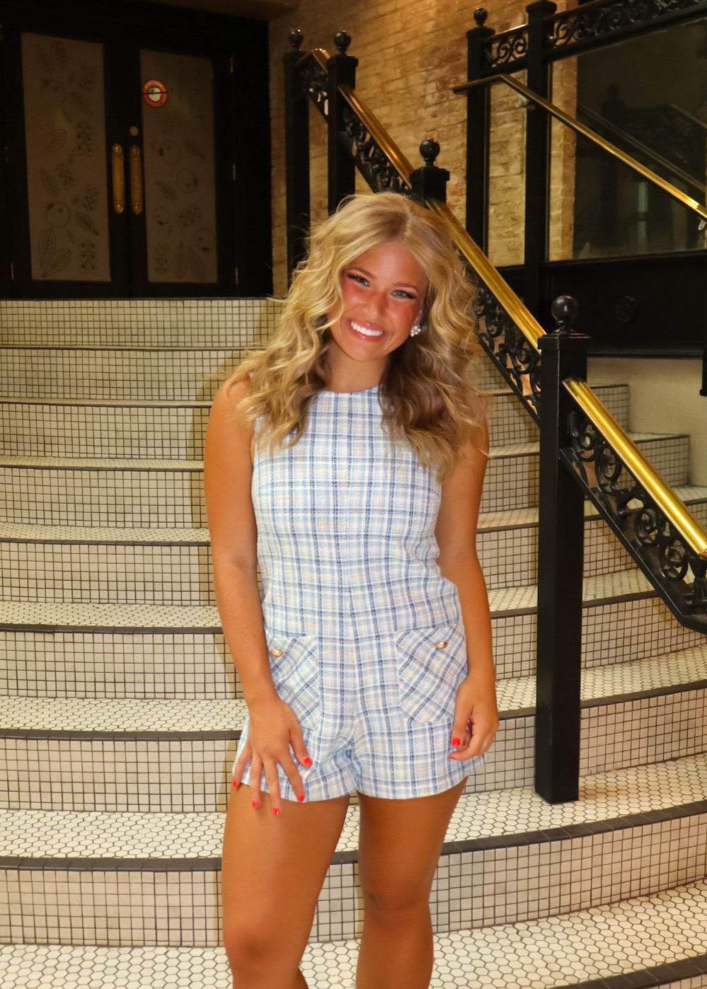 Bailey - Blue Tweed Romper