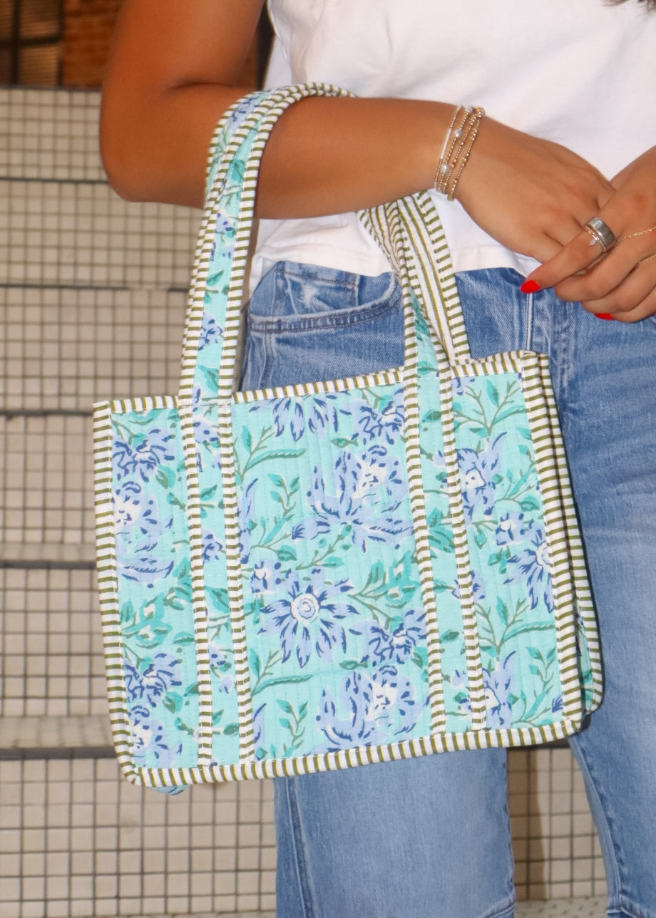 Mini Quilted Bag - Light Turquoise/Blue
