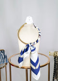 Gold Beaded Scarf Necklace - Navy/White