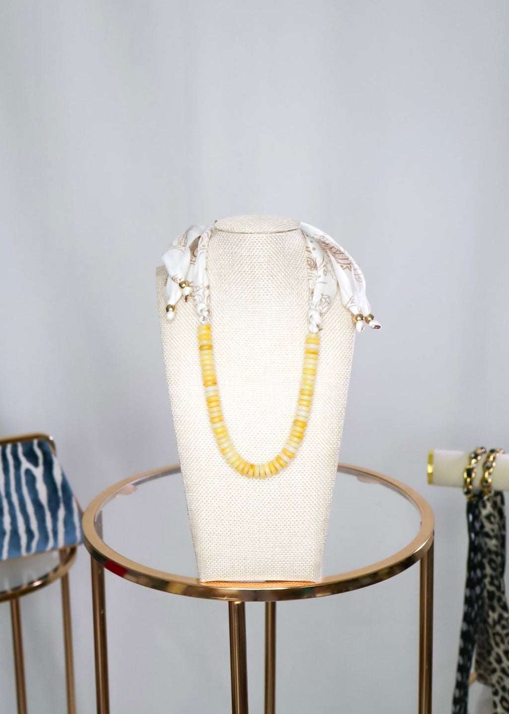 Beaded Necklace with Scarf Back - Yellow