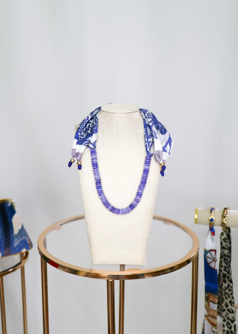 Beaded Necklace with Scarf Back - Blue