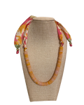 Beaded Necklace with Scarf Back - Orange/Pink