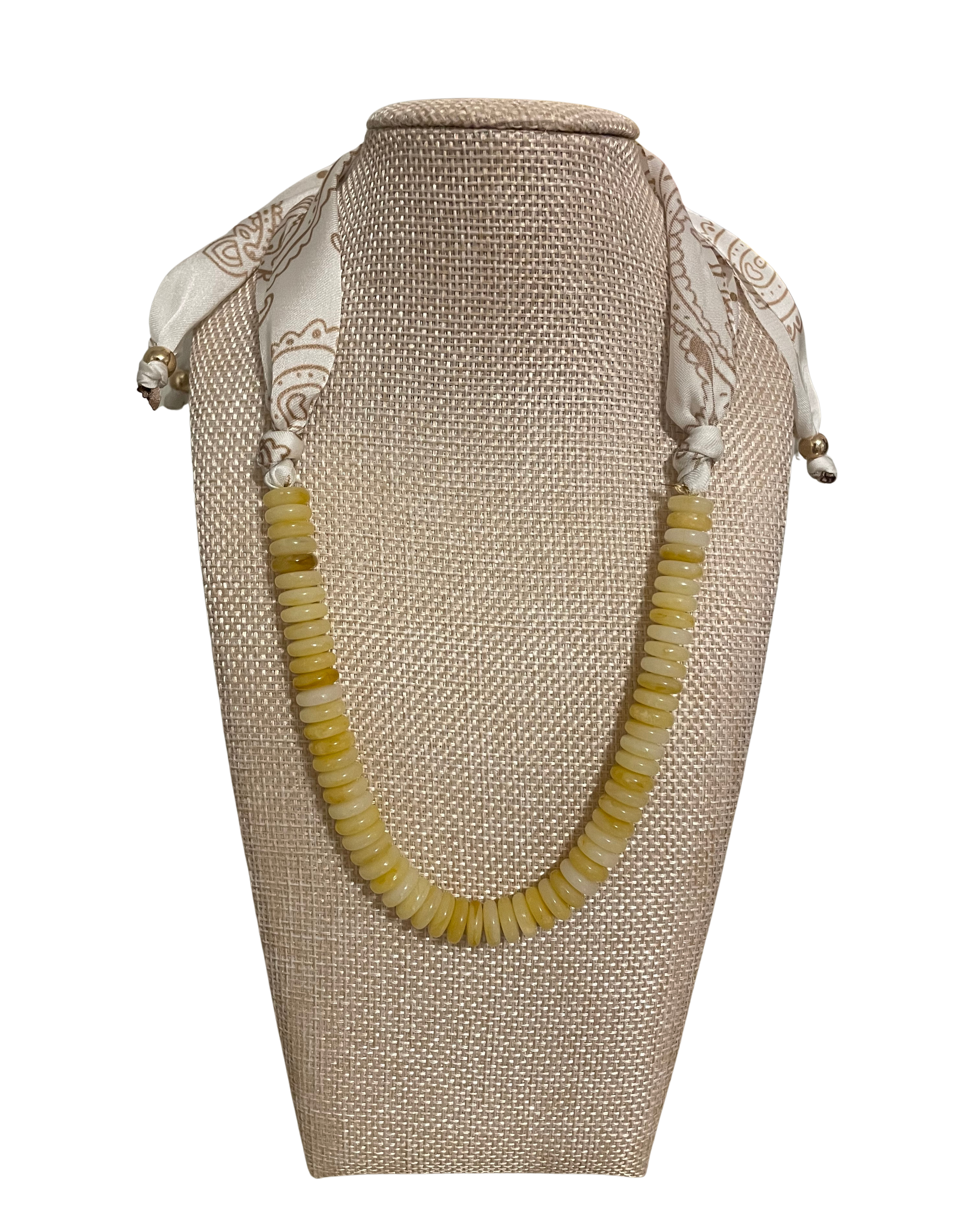 Beaded Necklace with Scarf Back - Yellow