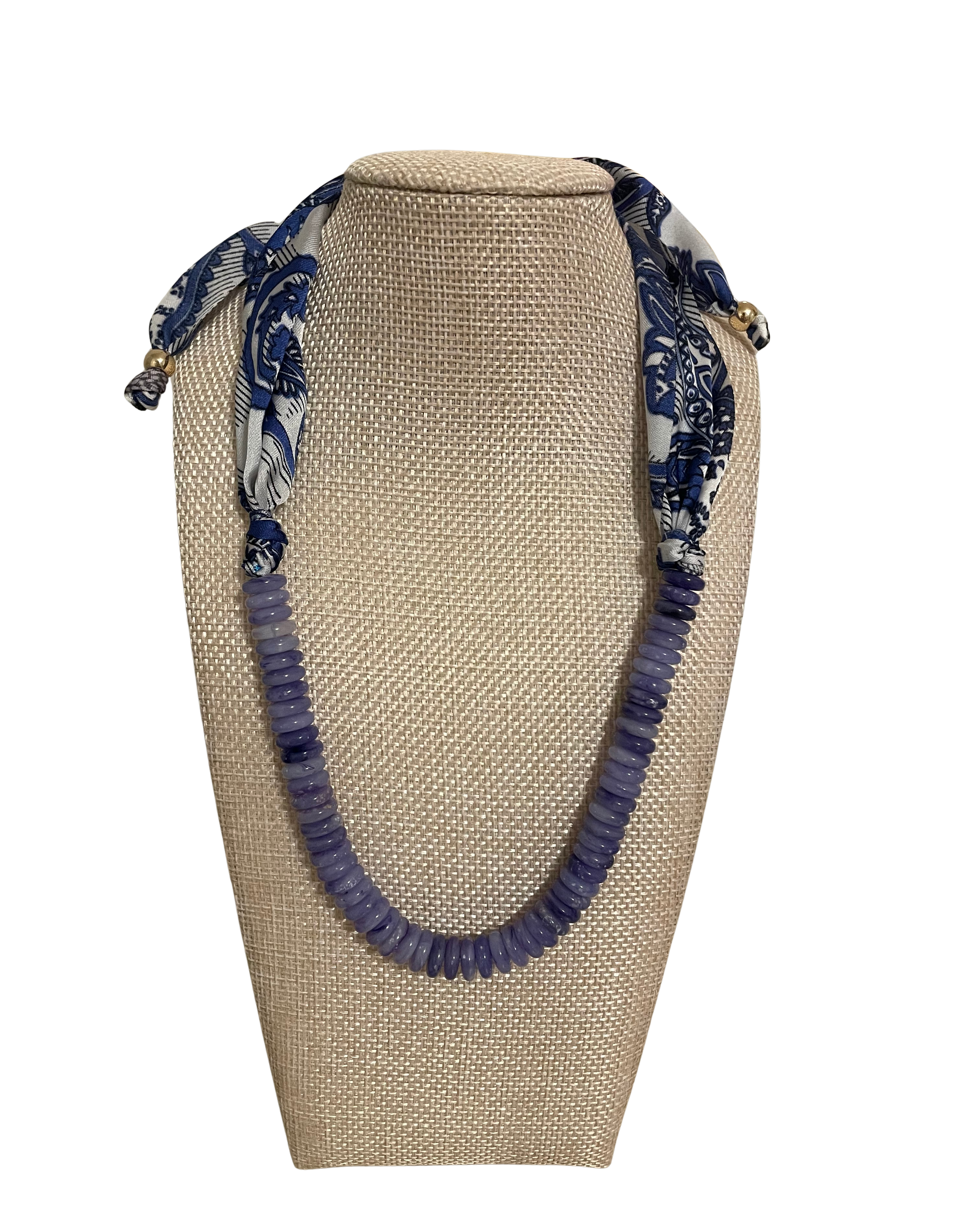 Beaded Necklace with Scarf Back - Blue