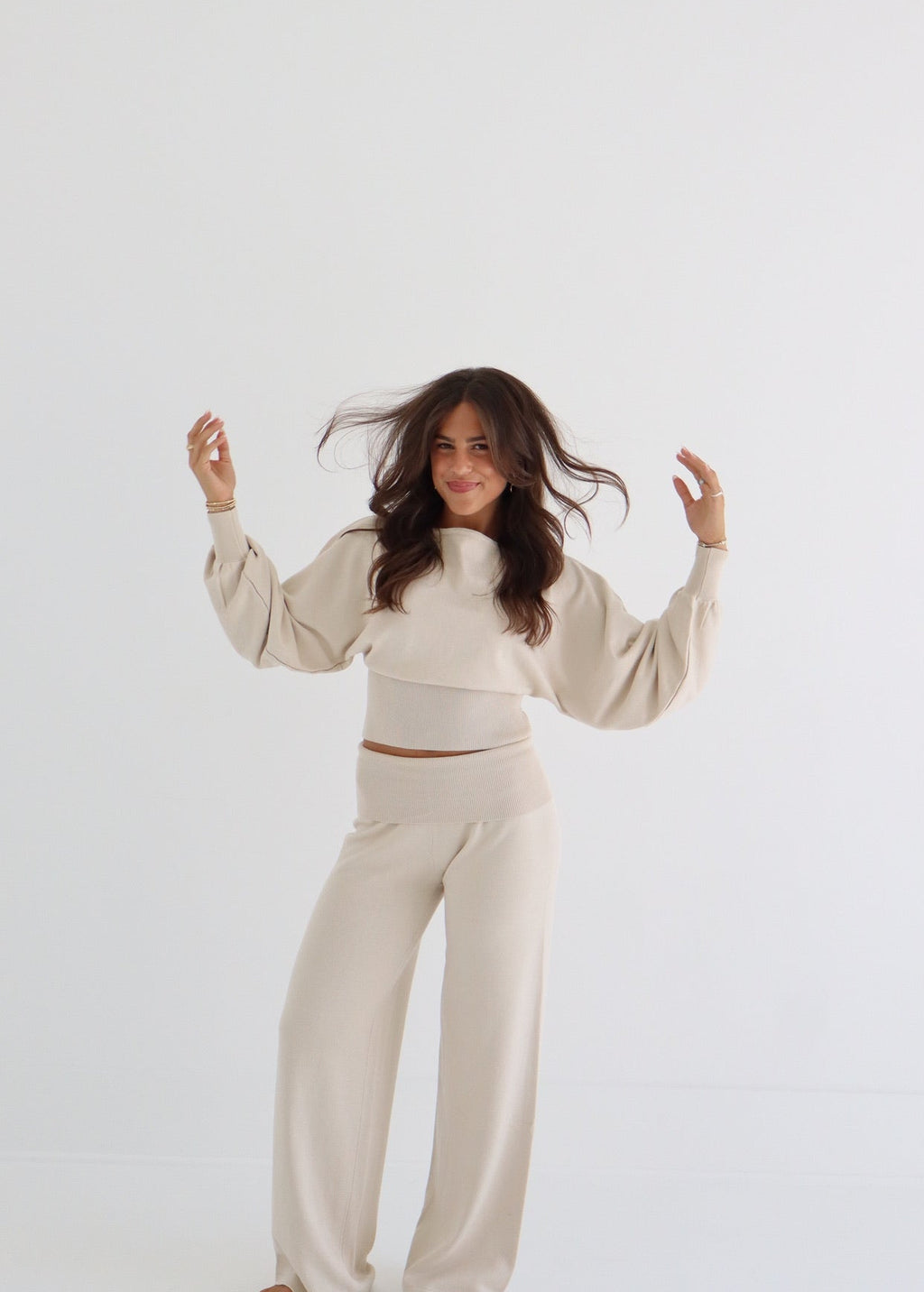 Sonya - Sweater Pants & Top Set - Cream