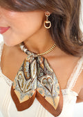 Gold Beaded Scarf Necklace - Brown/Neutral