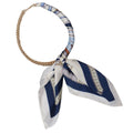 Gold Beaded Scarf Necklace - Navy/White
