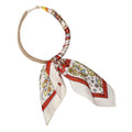 Gold Beaded Scarf Necklace - Red/White