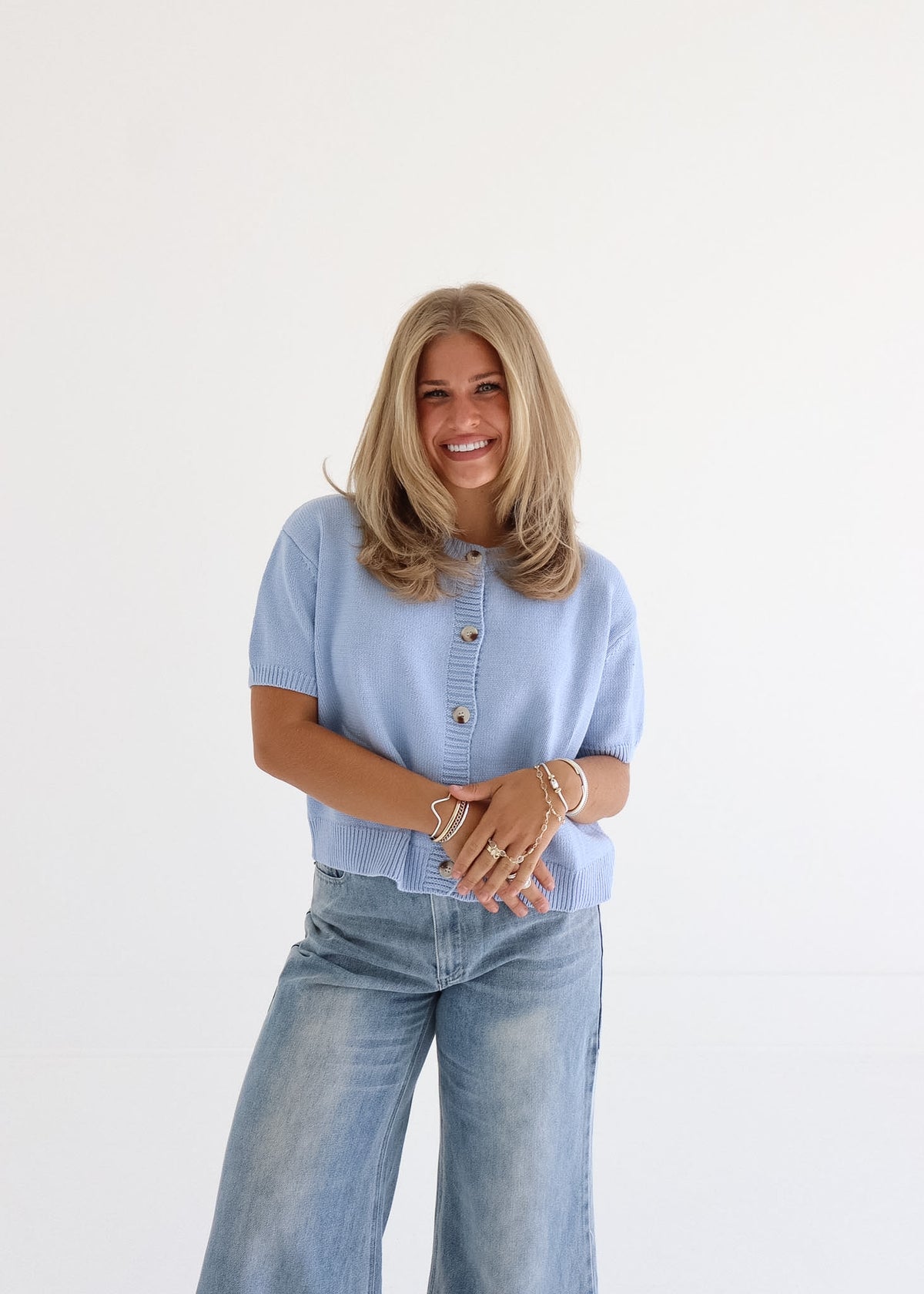 Cali - Short Sleeve Cardigan - Light Blue