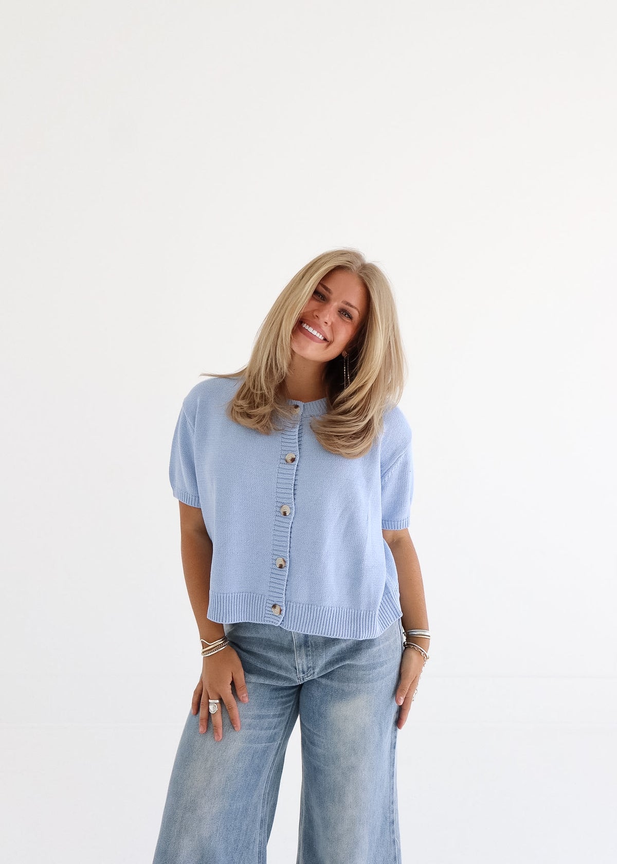 Cali - Short Sleeve Cardigan - Light Blue